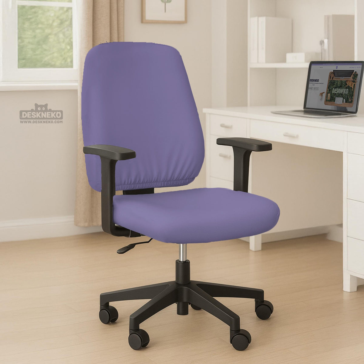Purple chair cover options shown for gaming chairs and office chairs, including full chair covers, back-and-seat covers, seat-only covers, and armrest-only covers.