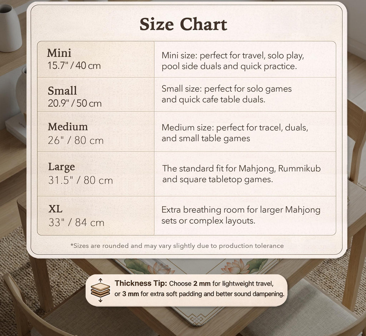Ivory square mahjong mat with watercolor koi fish, lotus flowers, peach blossoms, sage leaves, and a thin gold border.