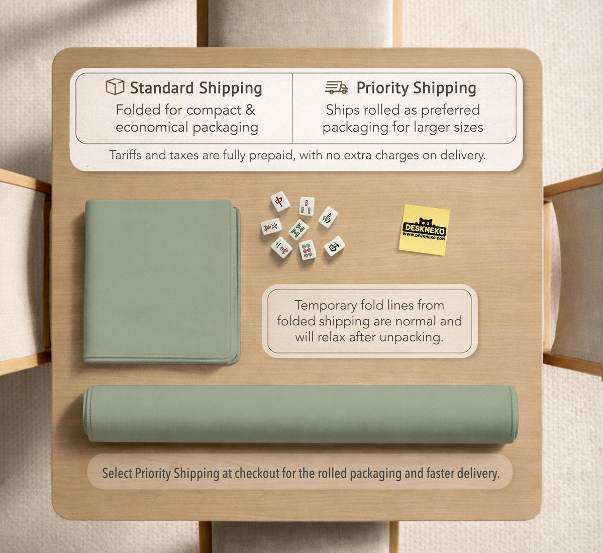 A plain light sage green square mahjong mat with a smooth solid-color surface.