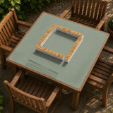 A square sage green mahjong mat with scalloped edges on a plain background.