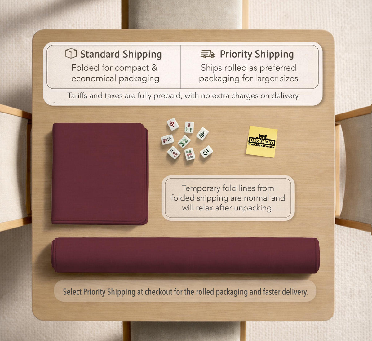 Plain burgundy square mahjong mat with scalloped edges on a white background.