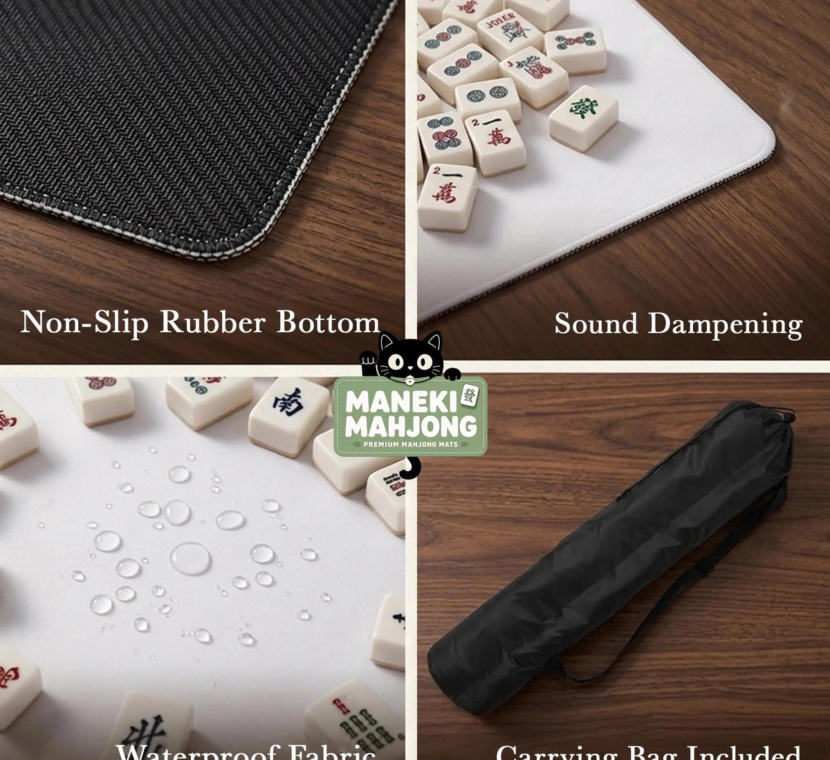 Green botanical mahjong mat with sage leaf and floral design and a scalloped edge.