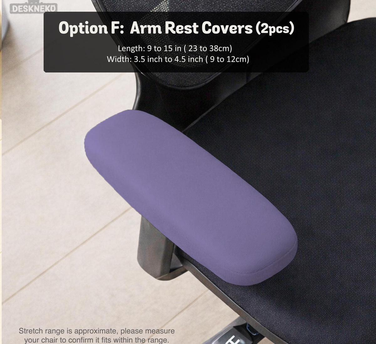 Purple chair cover options shown for gaming chairs and office chairs, including full chair covers, back-and-seat covers, seat-only covers, and armrest-only covers.