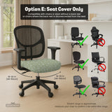 Sage green desk chair cover with a small floral and leaf print shown on an office chair.