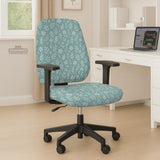 Sage and aqua green floral chair cover shown on a gaming chair with matching armrest covers.