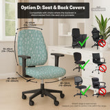 Sage and aqua green floral chair cover shown on a gaming chair with matching armrest covers.
