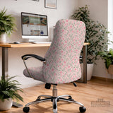 Pink floral stretch chair cover with a tulip pattern shown on a high-back gaming or office chair.