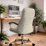 Cream floral chair covers with muted sage leaves and fine vine details on an ivory background, shown as multiple slipcover options for chair backs, seats, and armrests.