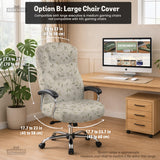 An ivory chair cover set with a subtle vine pattern shown on a black gaming chair, including cover options for the chair back, seat, and armrests.