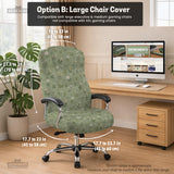 Sage green chair cover with a small floral print shown on a desk chair with a high back.