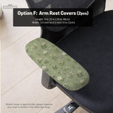 Green chair cover with a sage floral botanical print shown on a high-back gaming chair and office chair.
