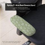 Sage green desk chair cover with a small floral and leaf print shown on an office chair.