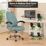 Sage and aqua green floral chair cover shown on a gaming chair with matching armrest covers.