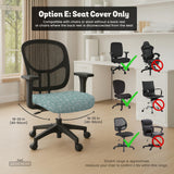 Sage and aqua green floral chair cover shown on a gaming chair with matching armrest covers.