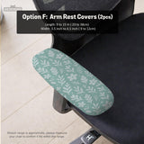 Sage and aqua green floral chair cover shown on a gaming chair with matching armrest covers.