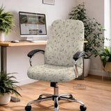 Cream floral chair covers with muted sage leaves and fine vine details on an ivory background, shown as multiple slipcover options for chair backs, seats, and armrests.