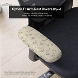 An ivory chair cover set with a subtle vine pattern shown on a black gaming chair, including cover options for the chair back, seat, and armrests.