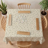 Sage green mahjong mat with vine and botanical artwork in cream neutral tones, shown in a cottagecore style with a tablecloth-style format.