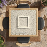 Cream square mahjong mat with a sage vine and leaf botanical pattern and scalloped edges.