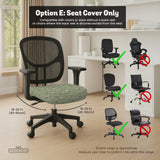 Green chair cover with a sage floral botanical print shown on a high-back gaming chair and office chair.