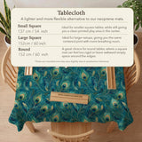 Teal mahjong mat with a peacock feather pattern in blue green tones.