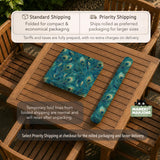 A teal mahjong mat with a peacock feather pattern and scalloped edges.