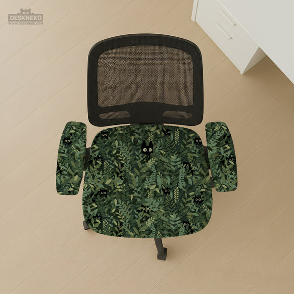 Gaming Chair Cover, Green Botanical Cat Office Chair Slipcover - Chair Covers - Deskneko - Desk Chair Covers